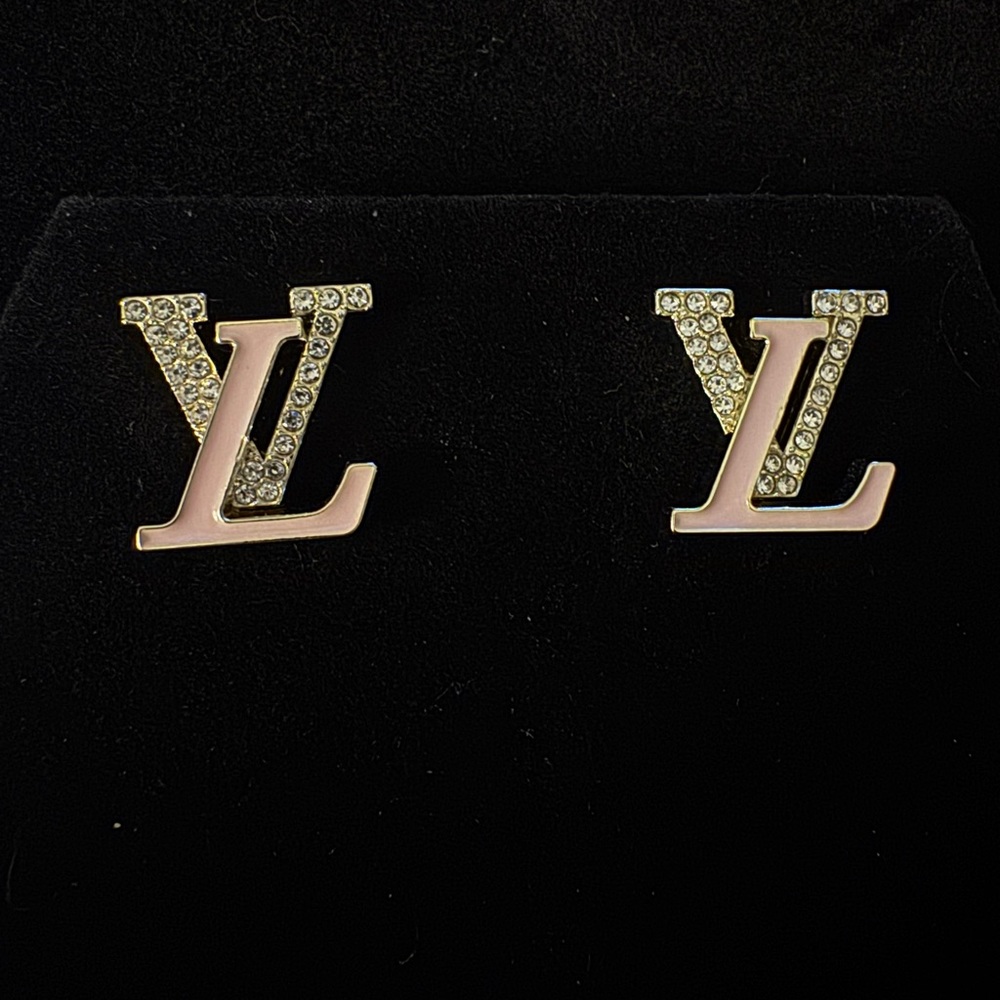 Louis Vuitton Pink and Gold Logo Earrings - Picture 2 of 3